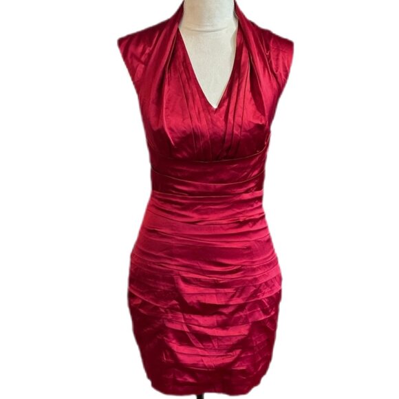 Express Red Satin V Nexk Ruched Cocktail Dress Size 2 - Picture 1 of 5